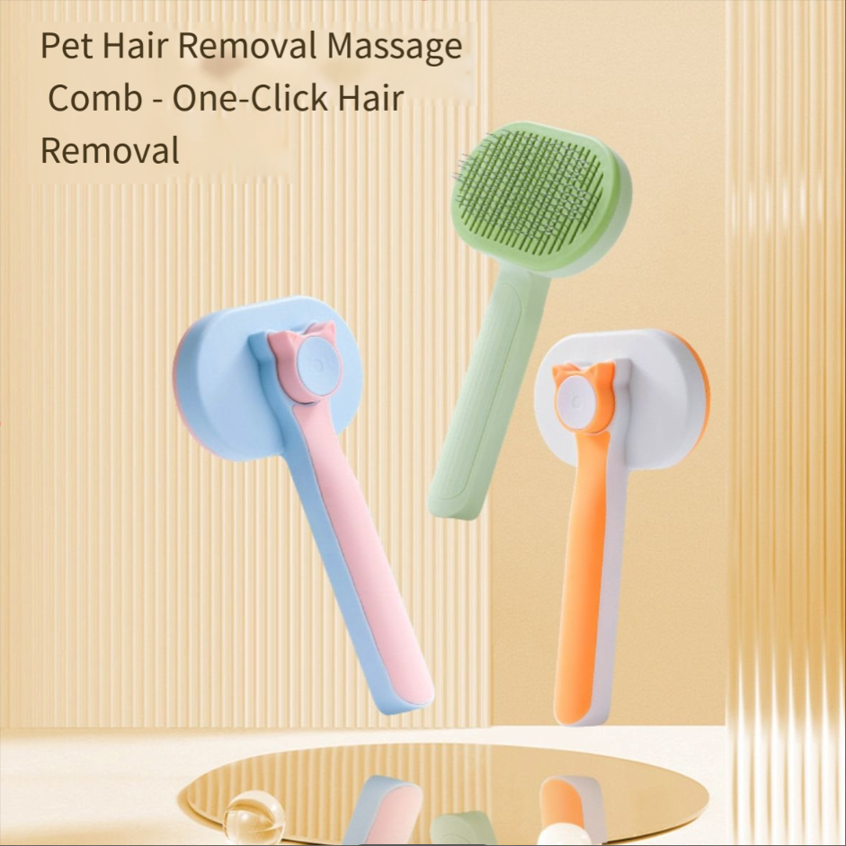 Pet cat self-cleaning hairbrush