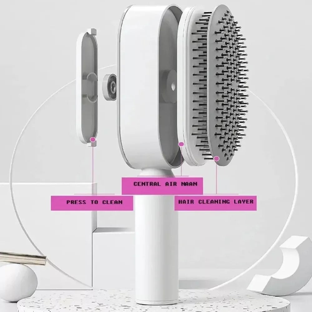 Inside the Sova brush: press-to-clean button, air cushion and cleaning layer